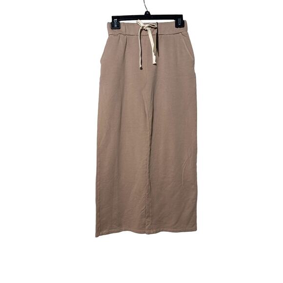Monrow Women’s Wide-Leg High Drawstring Waist Sweatpants Tan New Small - Picture 1 of 5